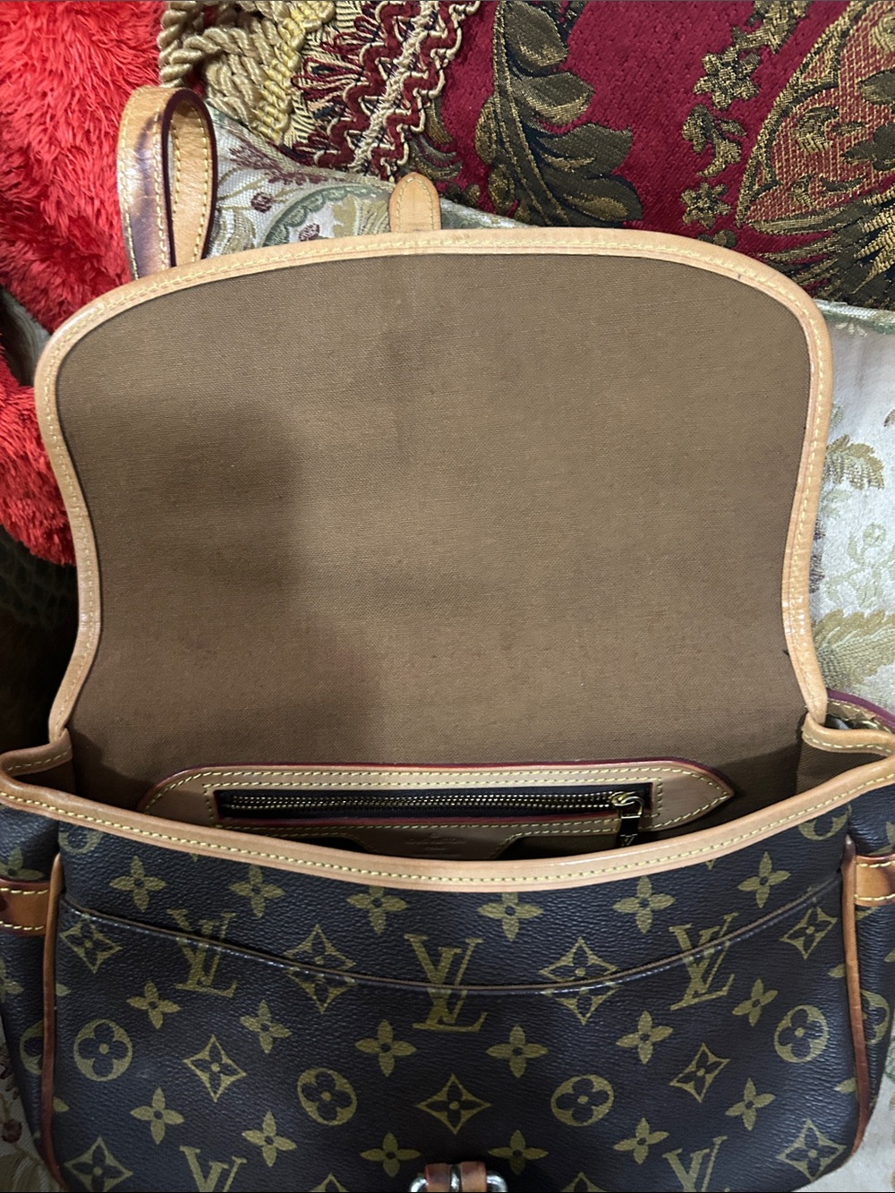 Vintage leather body cross Canvas Crossbody with Vachetta Trim - Brown/Tan - Picture 7 of 7